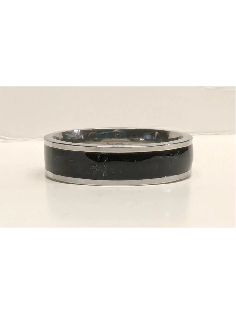 New Stainless Steel Black Enamel Silver Tone Band Ring Plus Size 11 Mens Womens